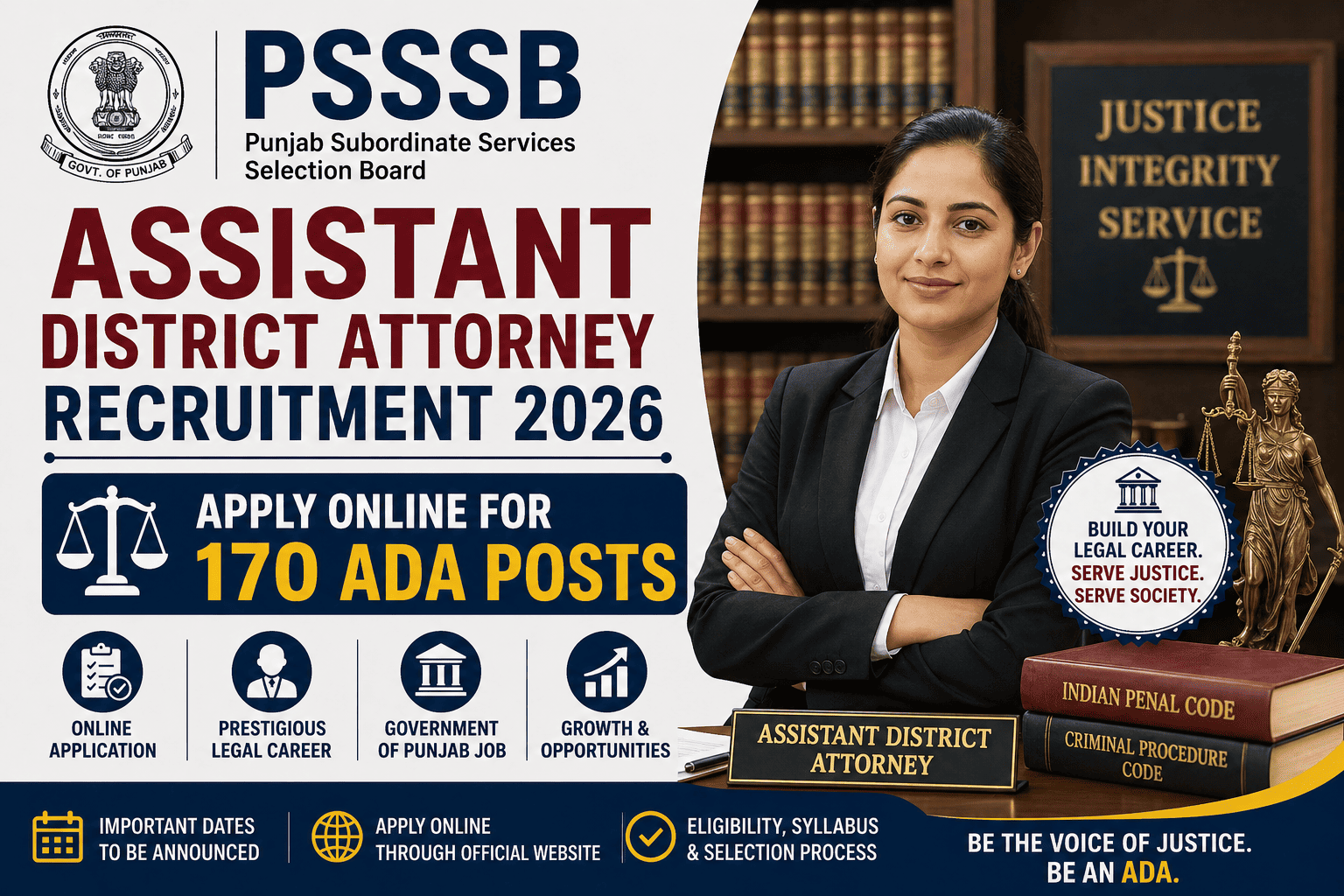 PSSSB Assistant District Attorney Recruitment 2026: Apply Online for 170 ADA Posts